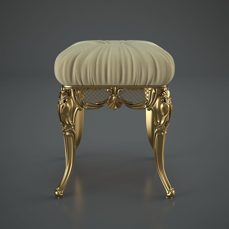 Chair ornate gold stool 3D model_1