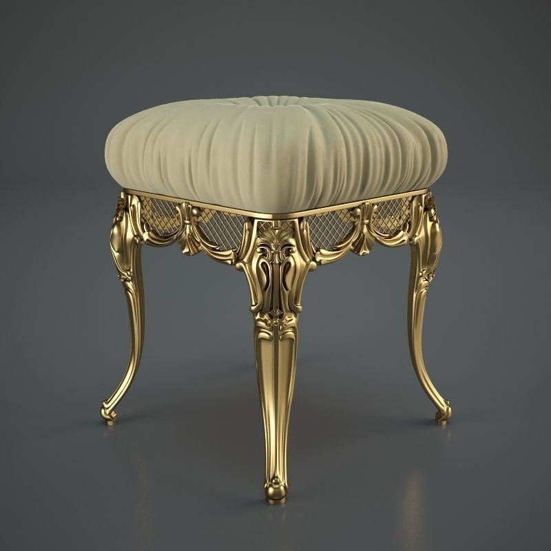 Chair ornate gold stool 3D model_2