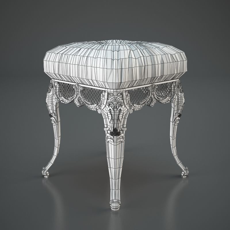 Chair ornate gold stool 3D model_4