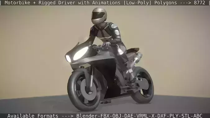 Motorbike and Rigged Biker with Animations  Low-poly 3D model