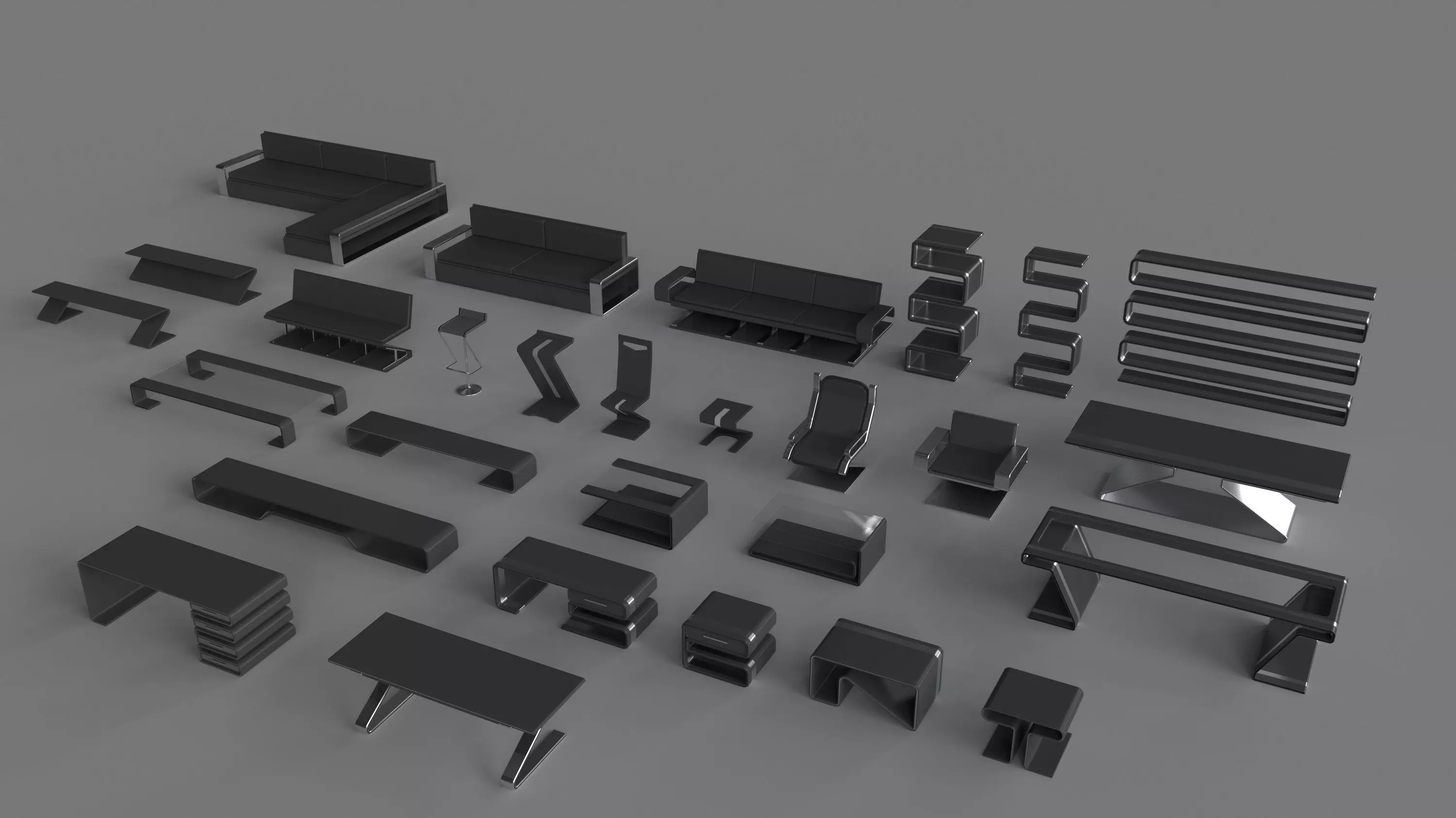 Simple Furniture Assets Low-poly 3D model_0