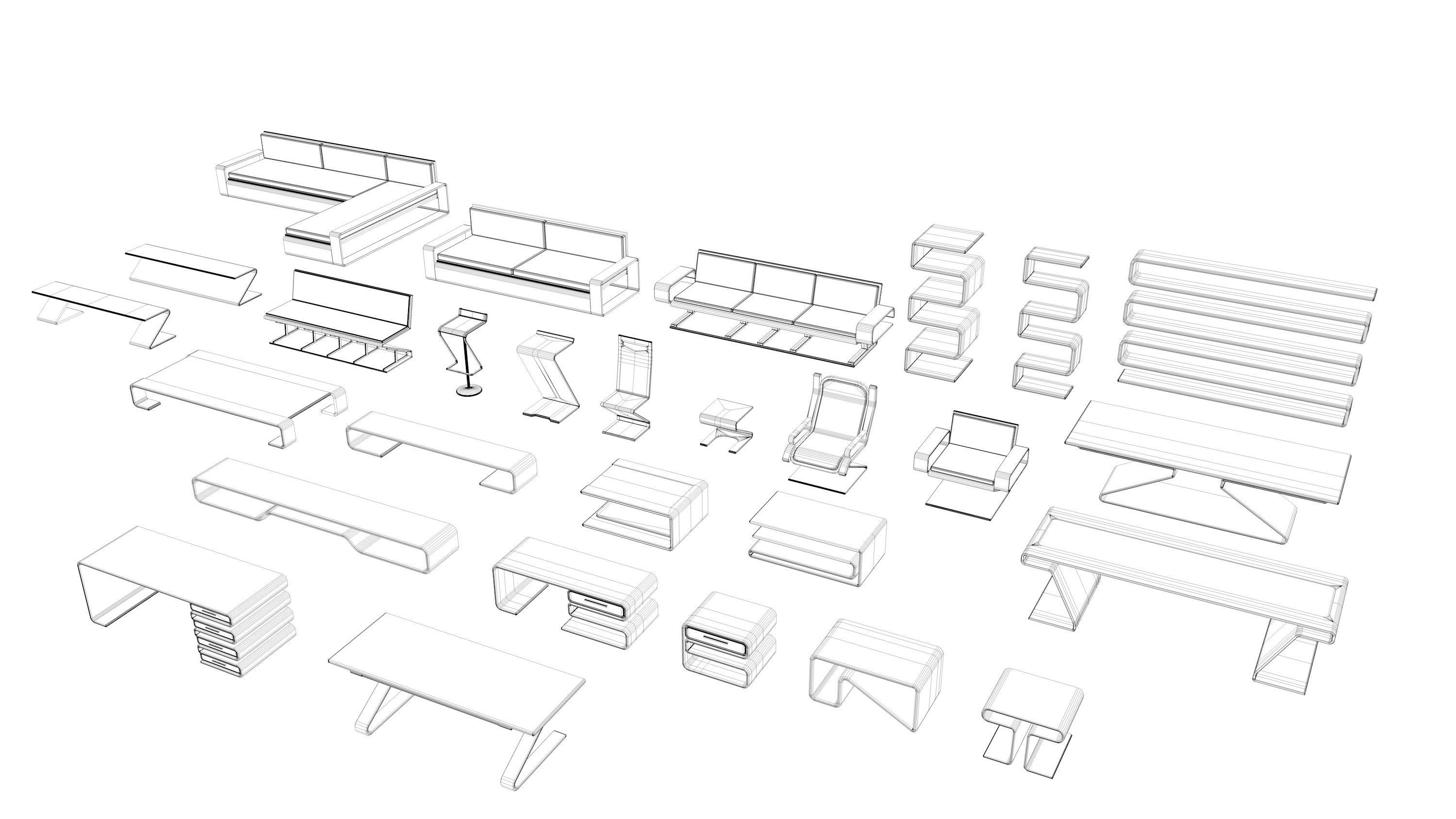 Simple Furniture Assets Low-poly 3D model_1