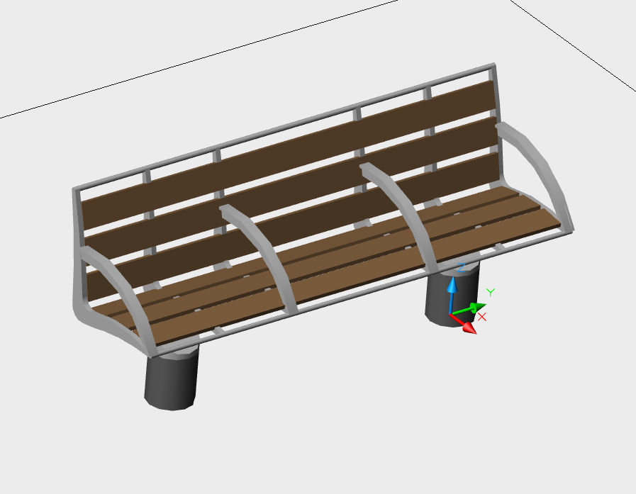 Bench wooden with metal legs Low-poly 3D model_4
