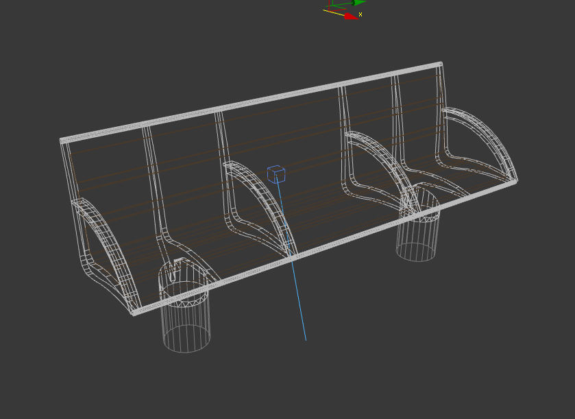 Bench wooden with metal legs Low-poly 3D model_1