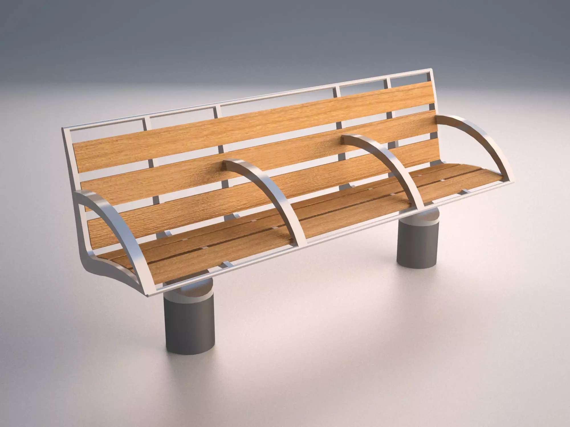 Bench wooden with metal legs Low-poly 3D model_0