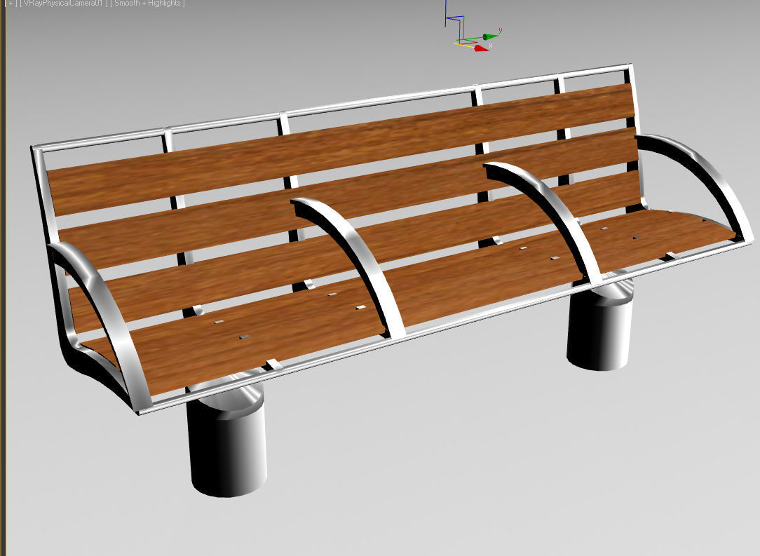 Bench wooden with metal legs Low-poly 3D model_3