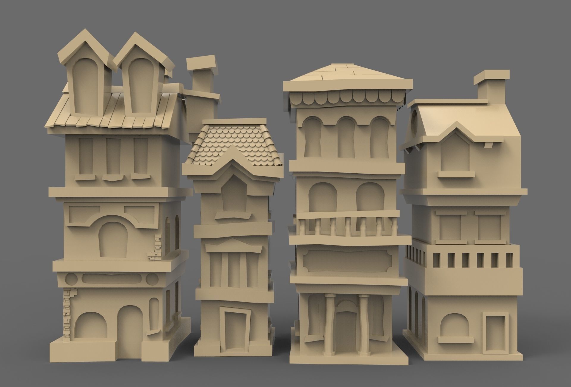 House street Low-poly 3D model_1