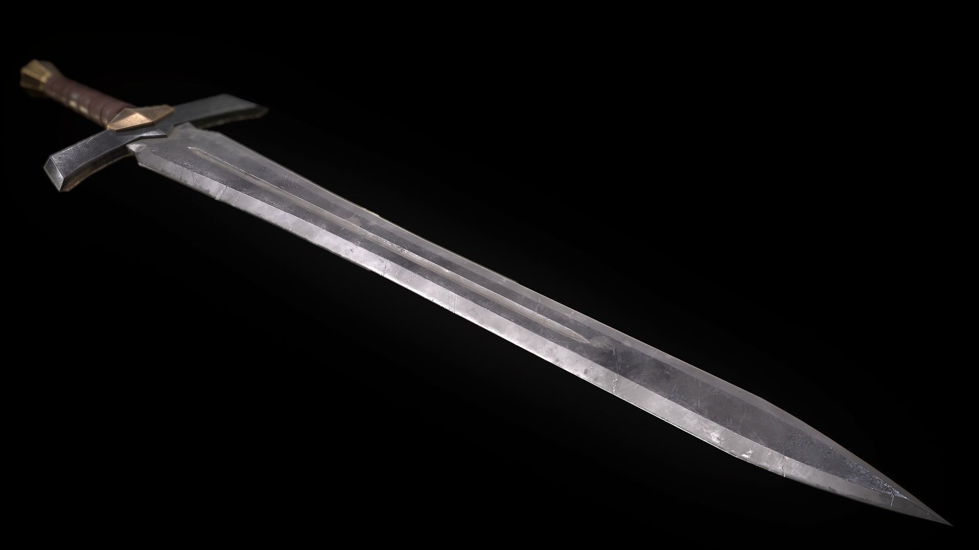 Steel Longsword PBR Low-poly 3D model_3