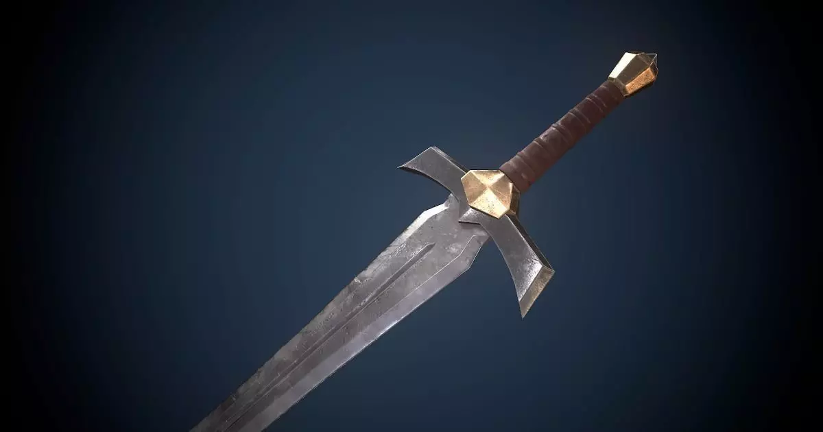 Steel Longsword PBR Low-poly 3D model_0