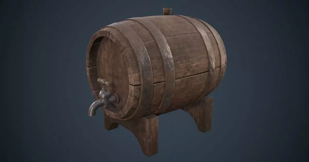 Wine Barrel PBR Low-poly 3D model_0