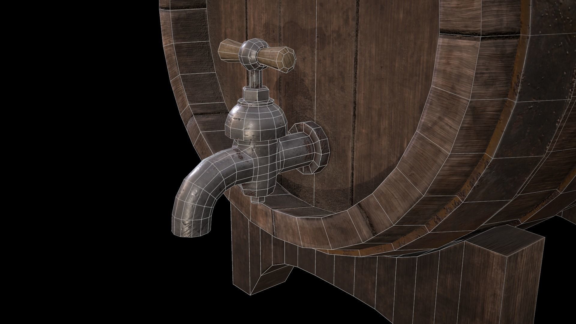 Wine Barrel PBR Low-poly 3D model_4