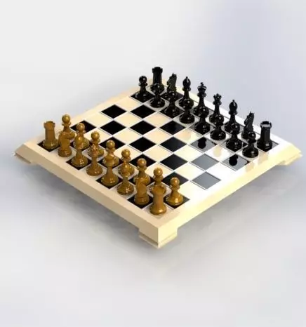 Chess Set board with gold pieces 3D print model_0