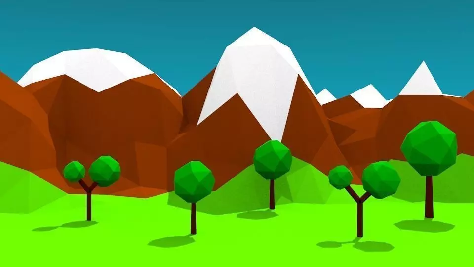 Low Poly mountains and trees Free low-poly 3D model_0