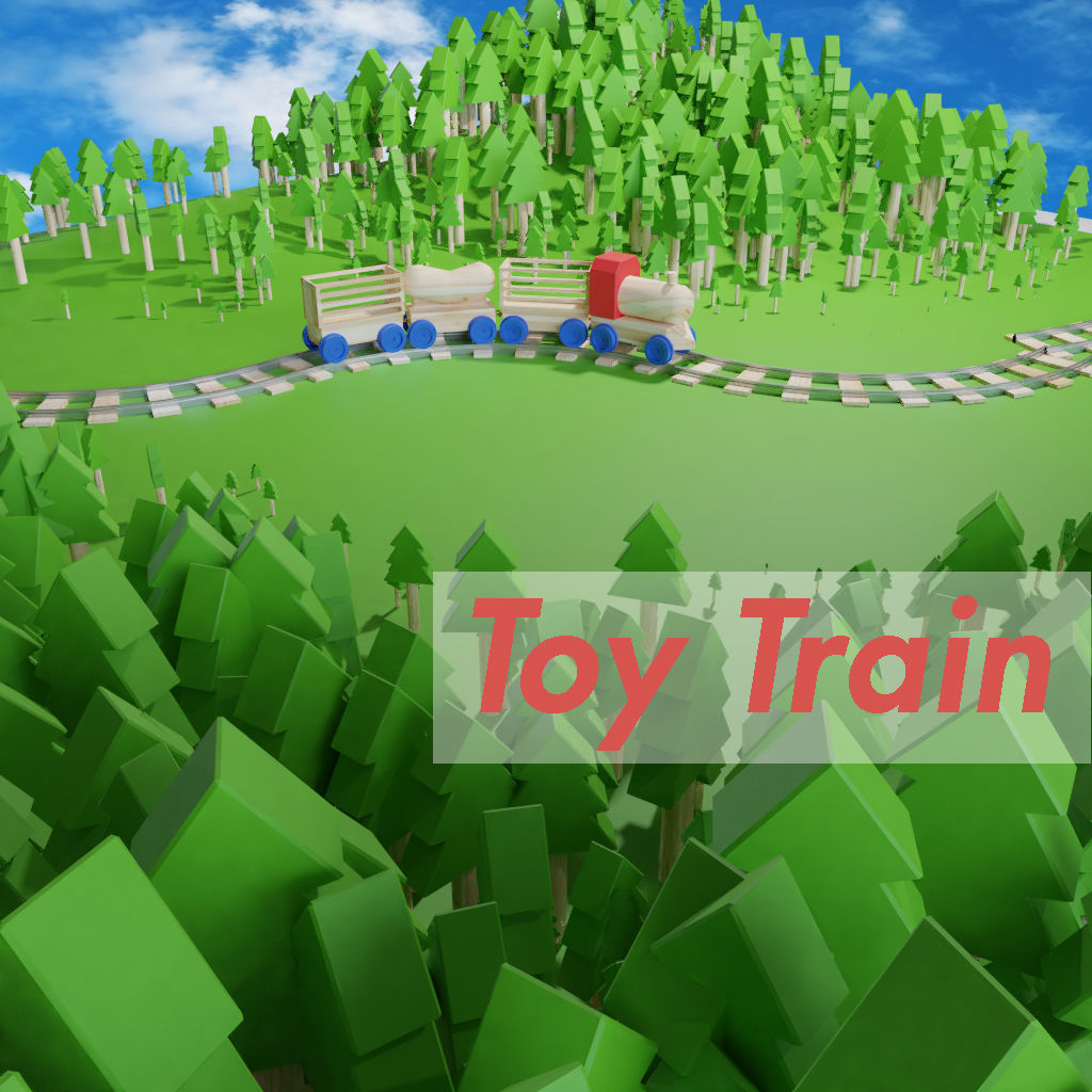 Wooden Toy Train cargo and track 3D model_4