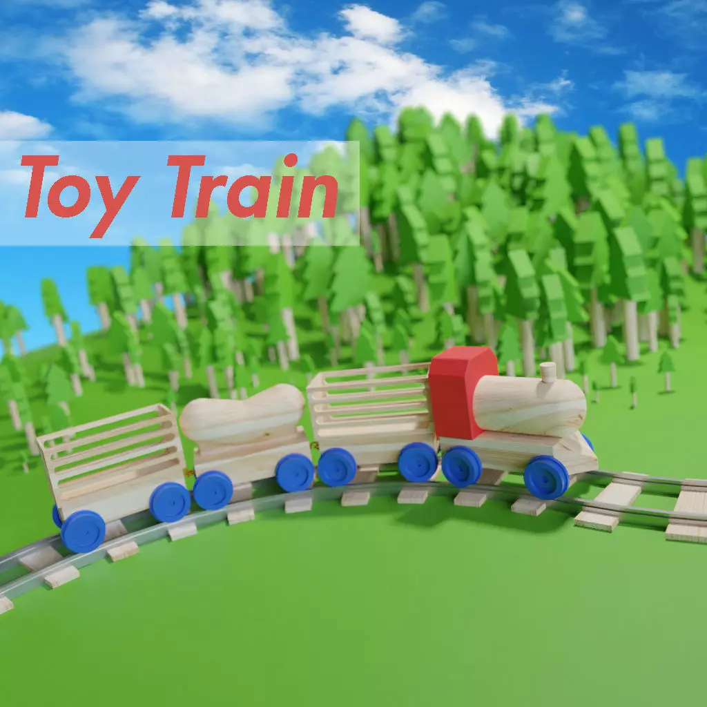 Wooden Toy Train cargo and track 3D model_0