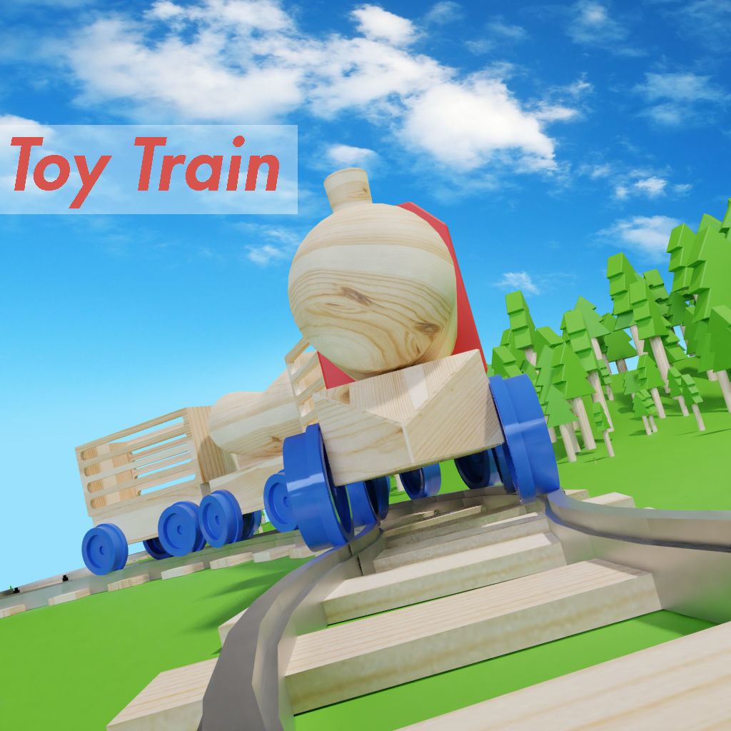 Wooden Toy Train cargo and track 3D model_1