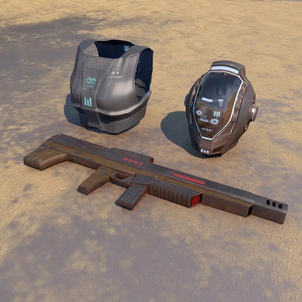 Space soldier set Low-poly 3D model_0