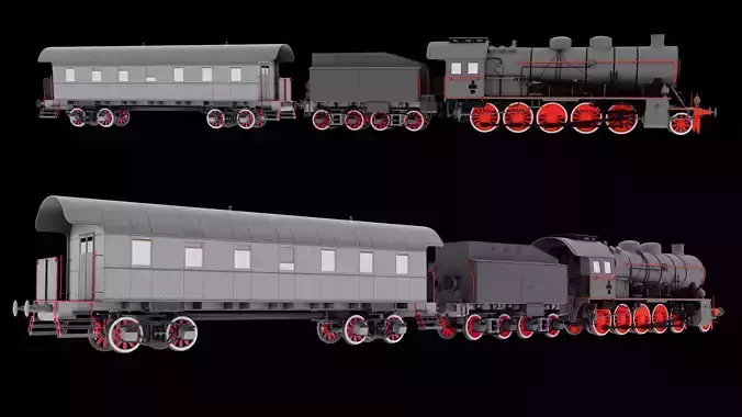 Steam Locomotive Train 3D model