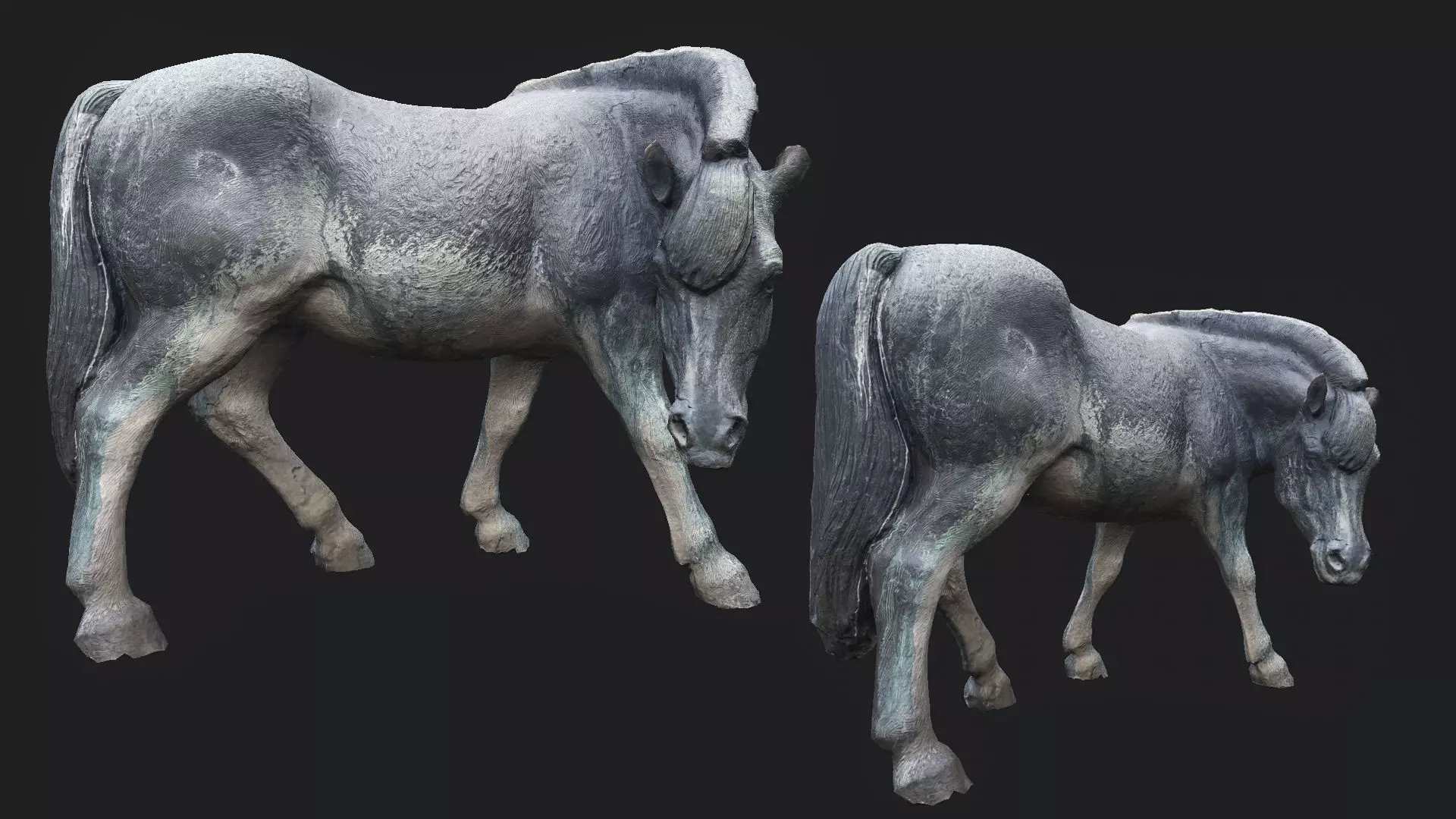 Old Horse Statue PBR Low-poly 3D model_0