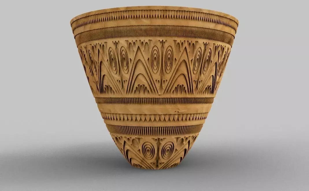 Flowerpot intricately carved wooden vase 3D print model