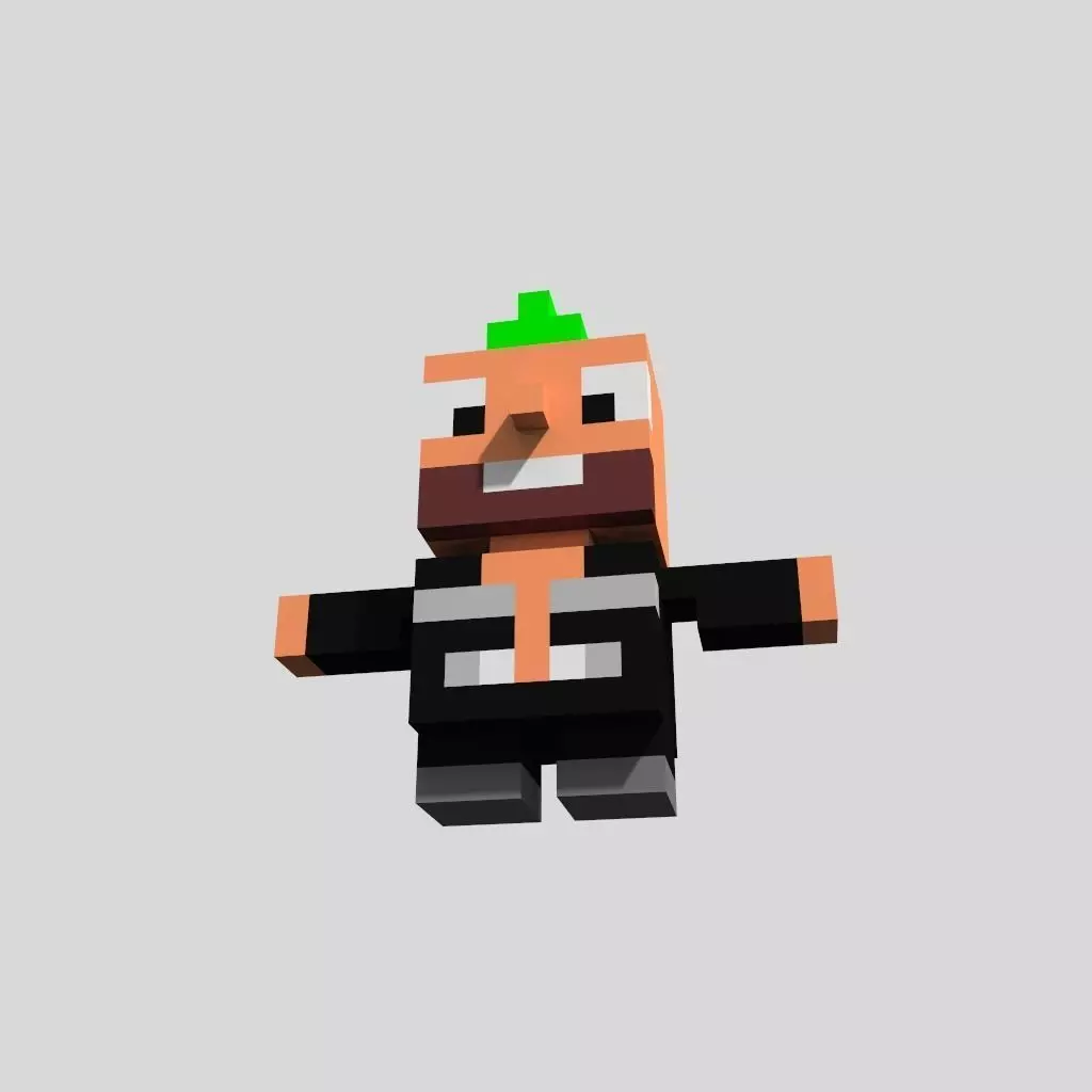 Voxel Punk Guitarist Low-poly 3D model_0