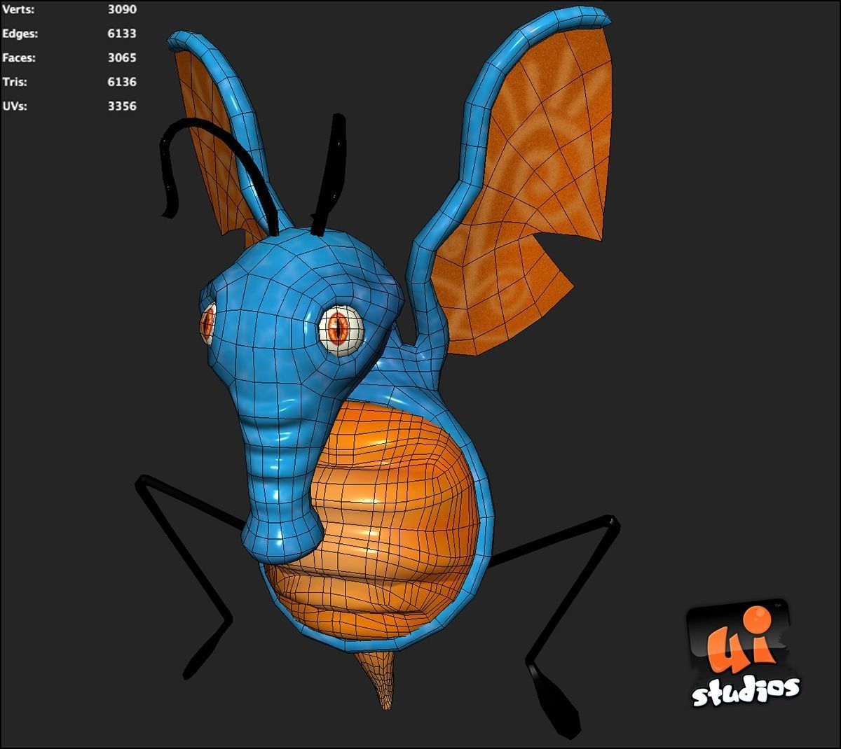 Alien Flying Creature Low-poly 3D model_2