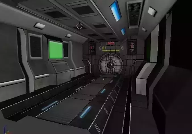 Sci-fi Corridor with Door and floor and Diagonal Corners