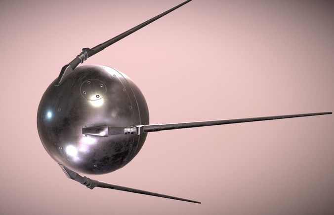 Sputnik 1 PBR low poly spaceship with two metal poles Low-poly 3D model