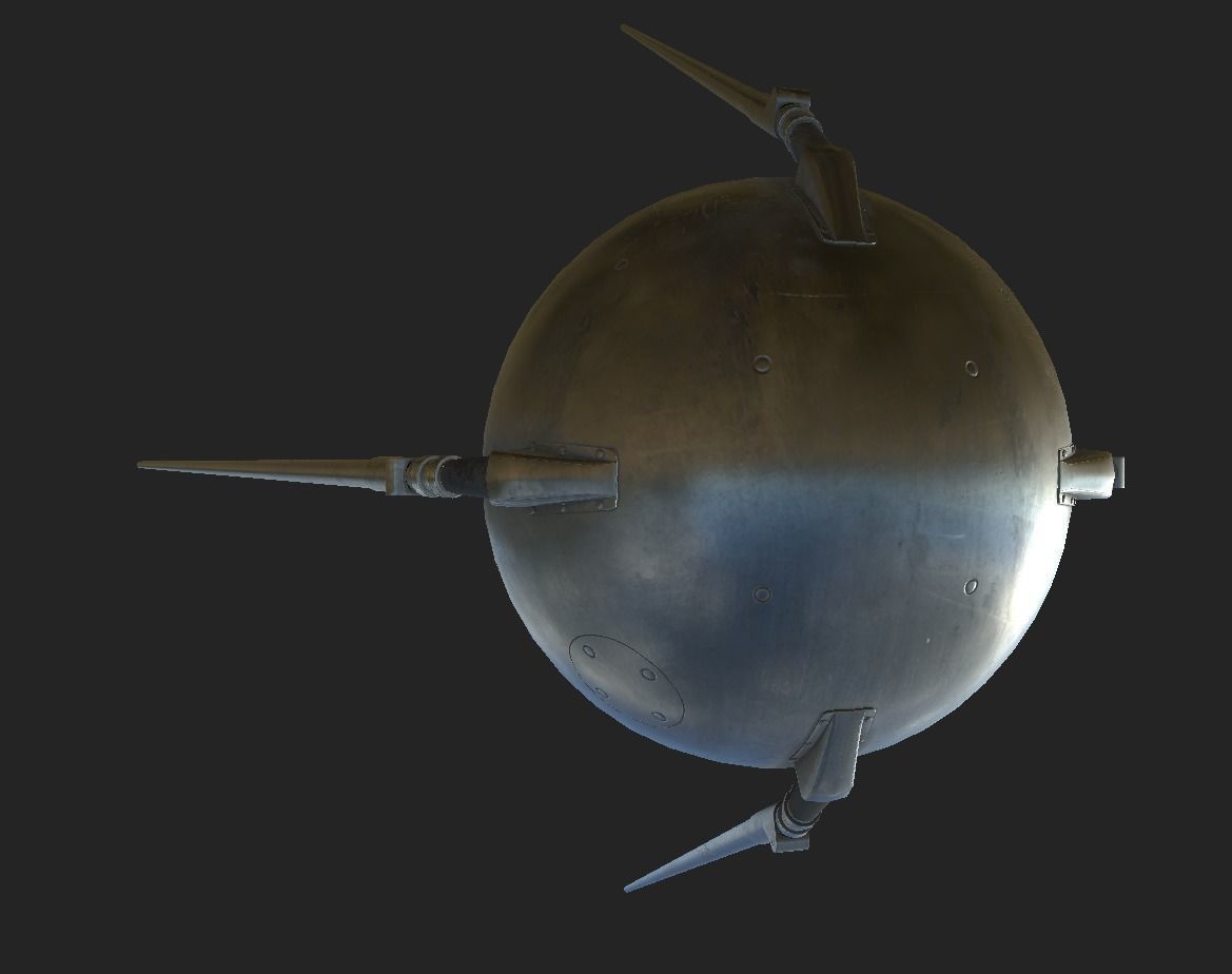 Sputnik 1 PBR low poly spaceship with two metal poles Low-poly 3D model_5