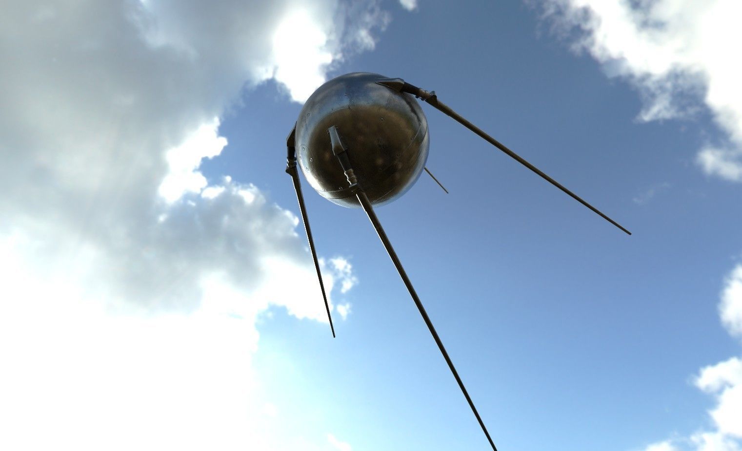 Sputnik 1 PBR low poly spaceship with two metal poles Low-poly 3D model_4