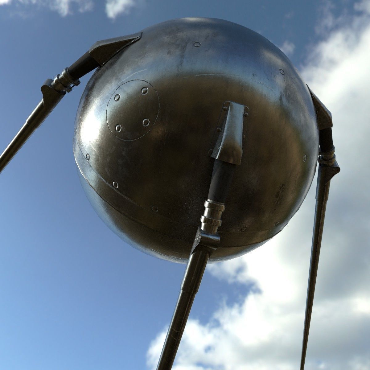 Sputnik 1 PBR low poly spaceship with two metal poles Low-poly 3D model_3