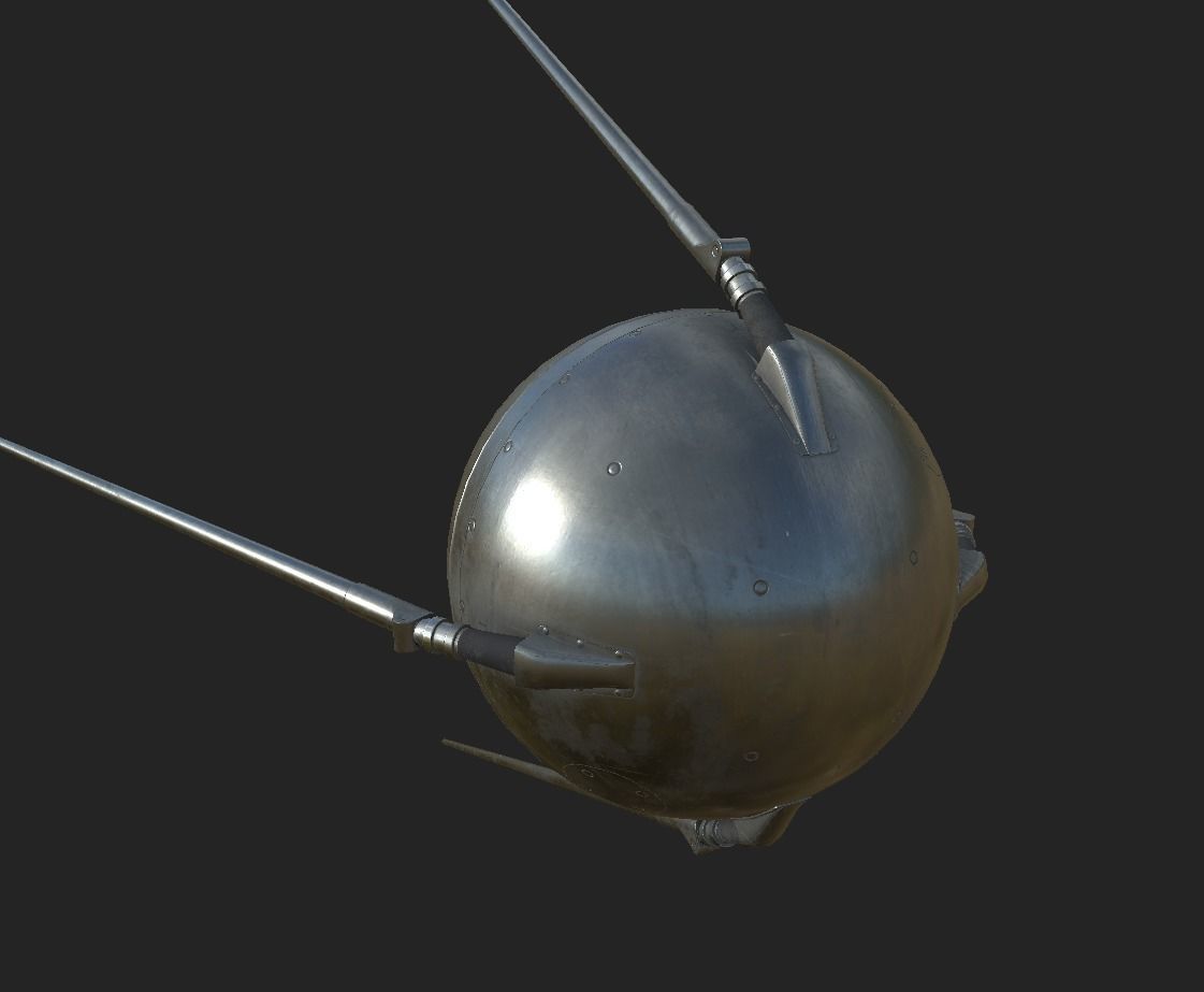 Sputnik 1 PBR low poly spaceship with two metal poles Low-poly 3D model_9