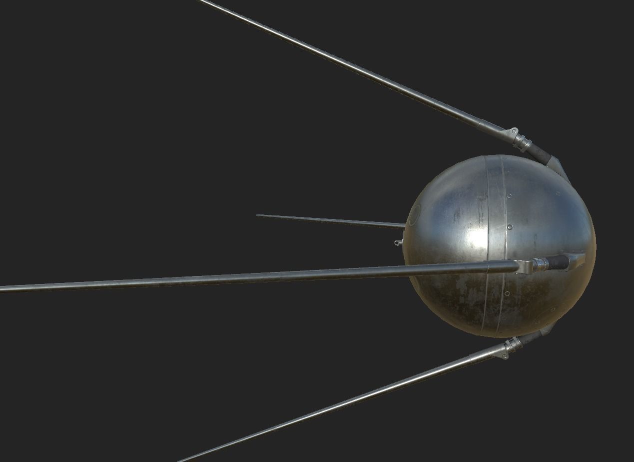 Sputnik 1 PBR low poly spaceship with two metal poles Low-poly 3D model_10