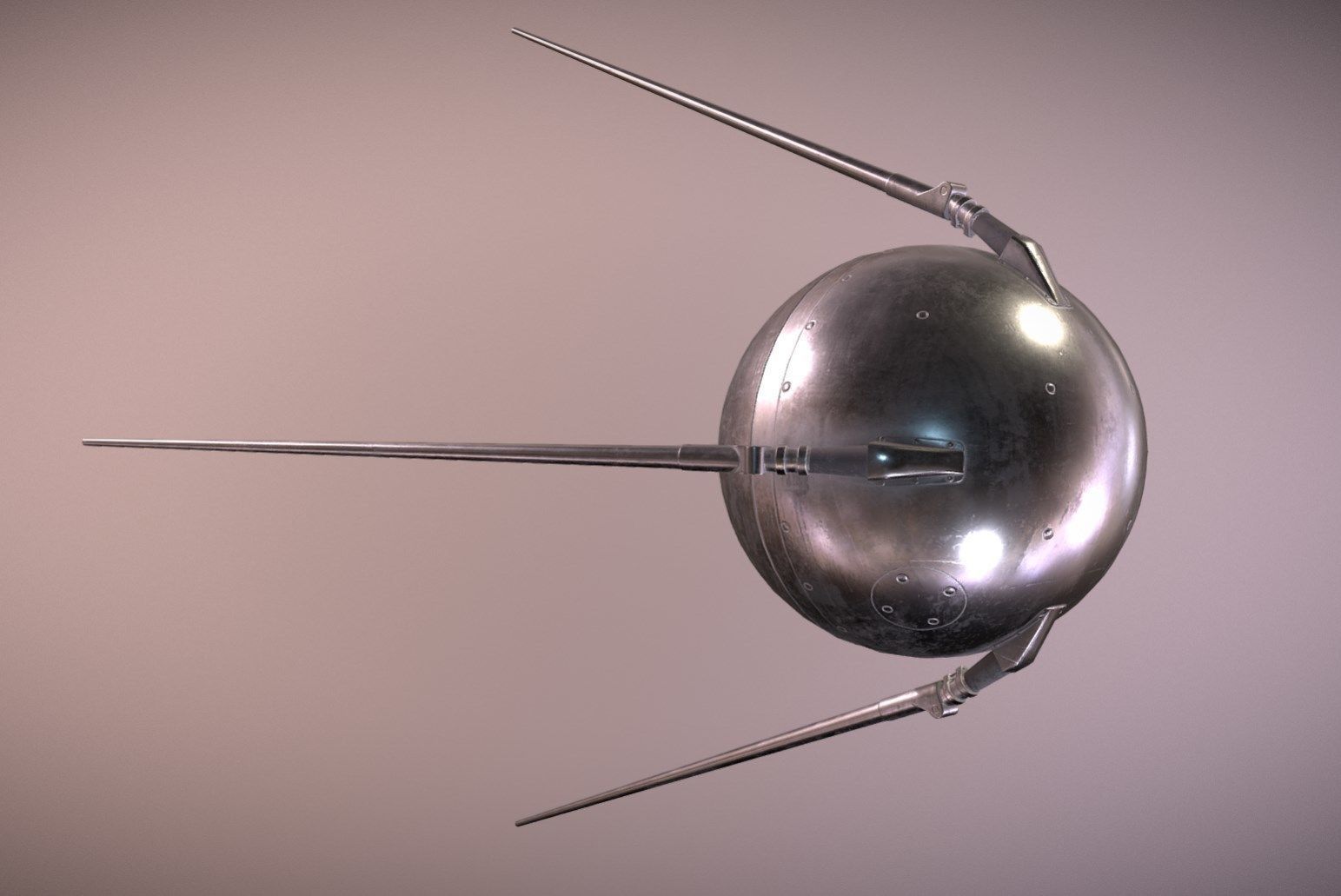 Sputnik 1 PBR low poly spaceship with two metal poles Low-poly 3D model_1