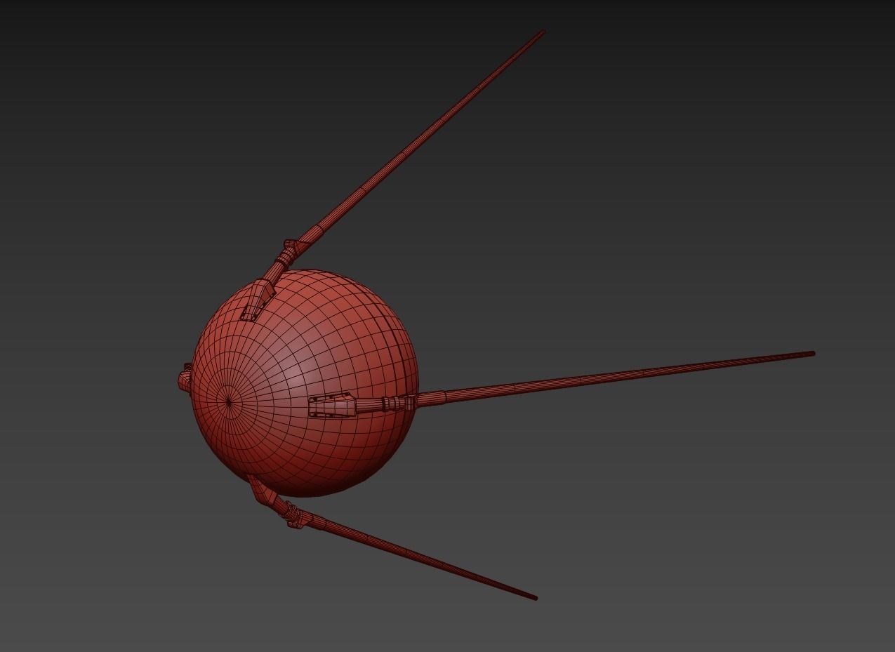 Sputnik 1 PBR low poly spaceship with two metal poles Low-poly 3D model_7