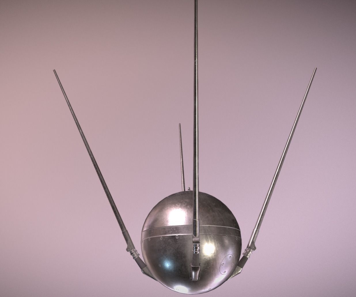 Sputnik 1 PBR low poly spaceship with two metal poles Low-poly 3D model_2