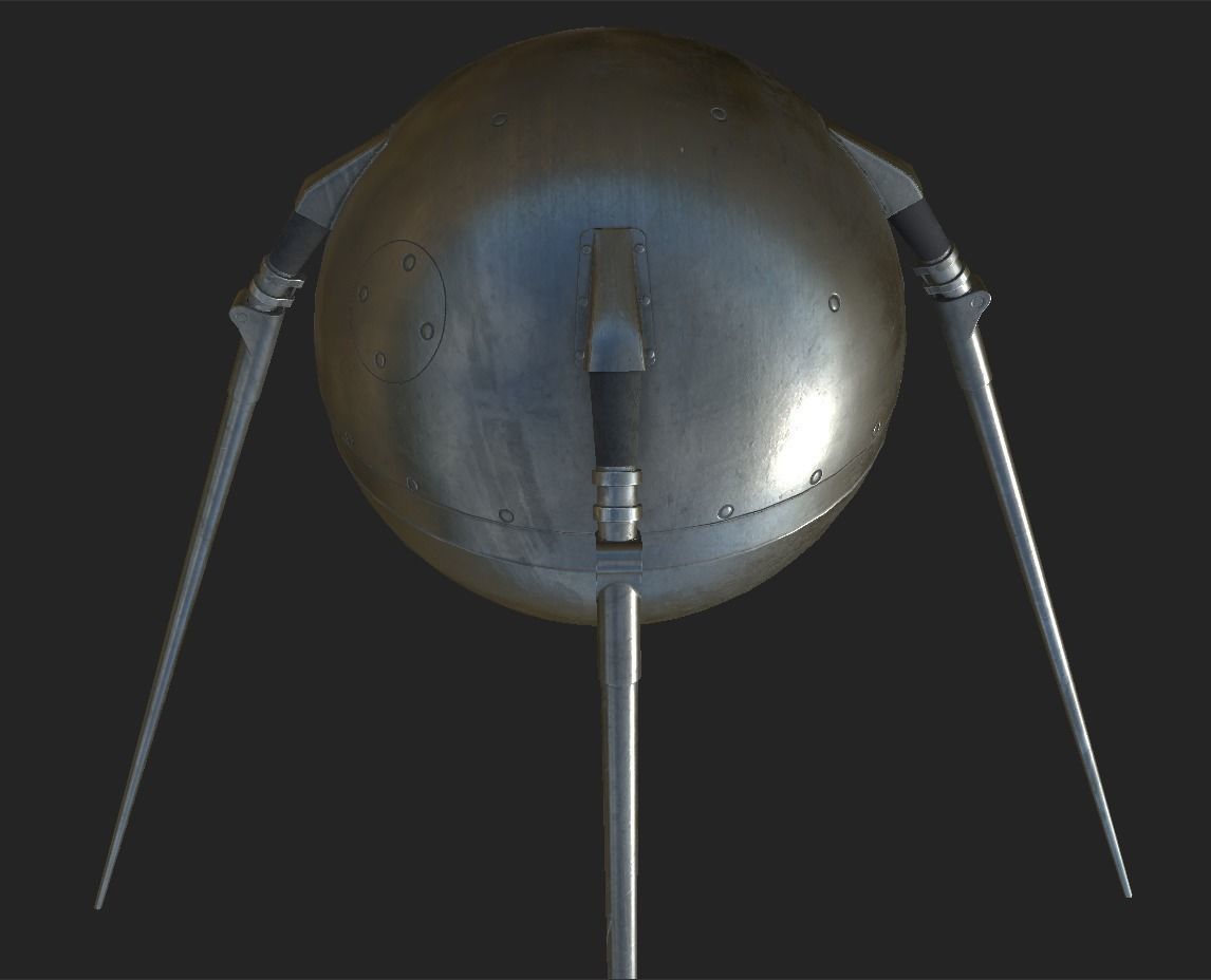 Sputnik 1 PBR low poly spaceship with two metal poles Low-poly 3D model_11