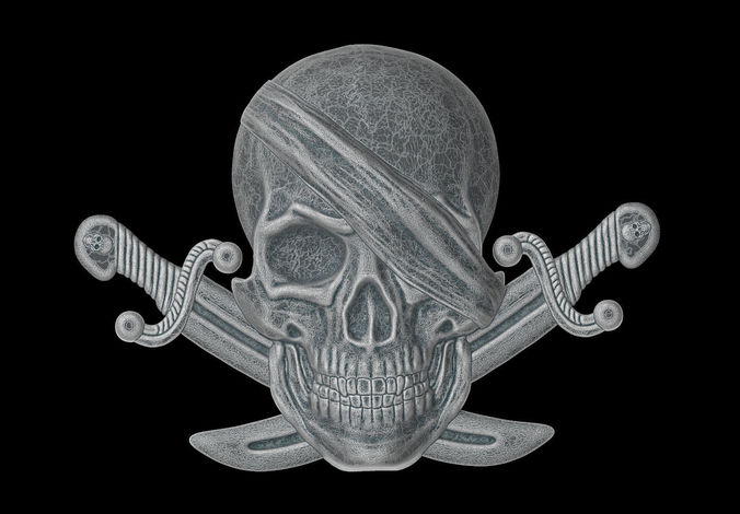 The bas-relief of pirate skull with the knifes 3D print model 3D print model