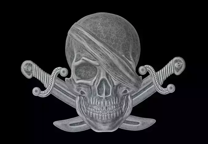 The bas-relief of pirate skull with the knifes 3D print model 3D print model