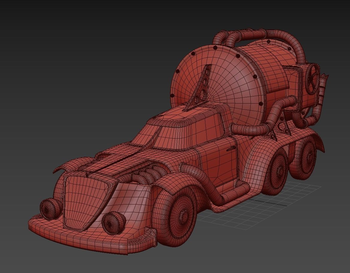 Car steampunk PBR low poly Low-poly 3D model_5