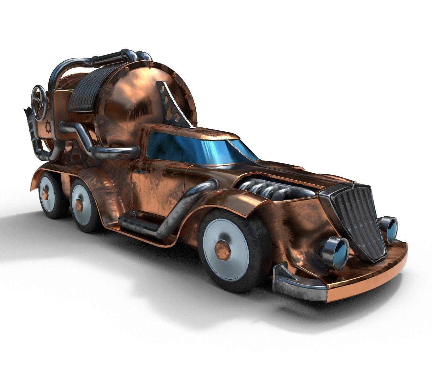 Car steampunk PBR low poly Low-poly 3D model_1
