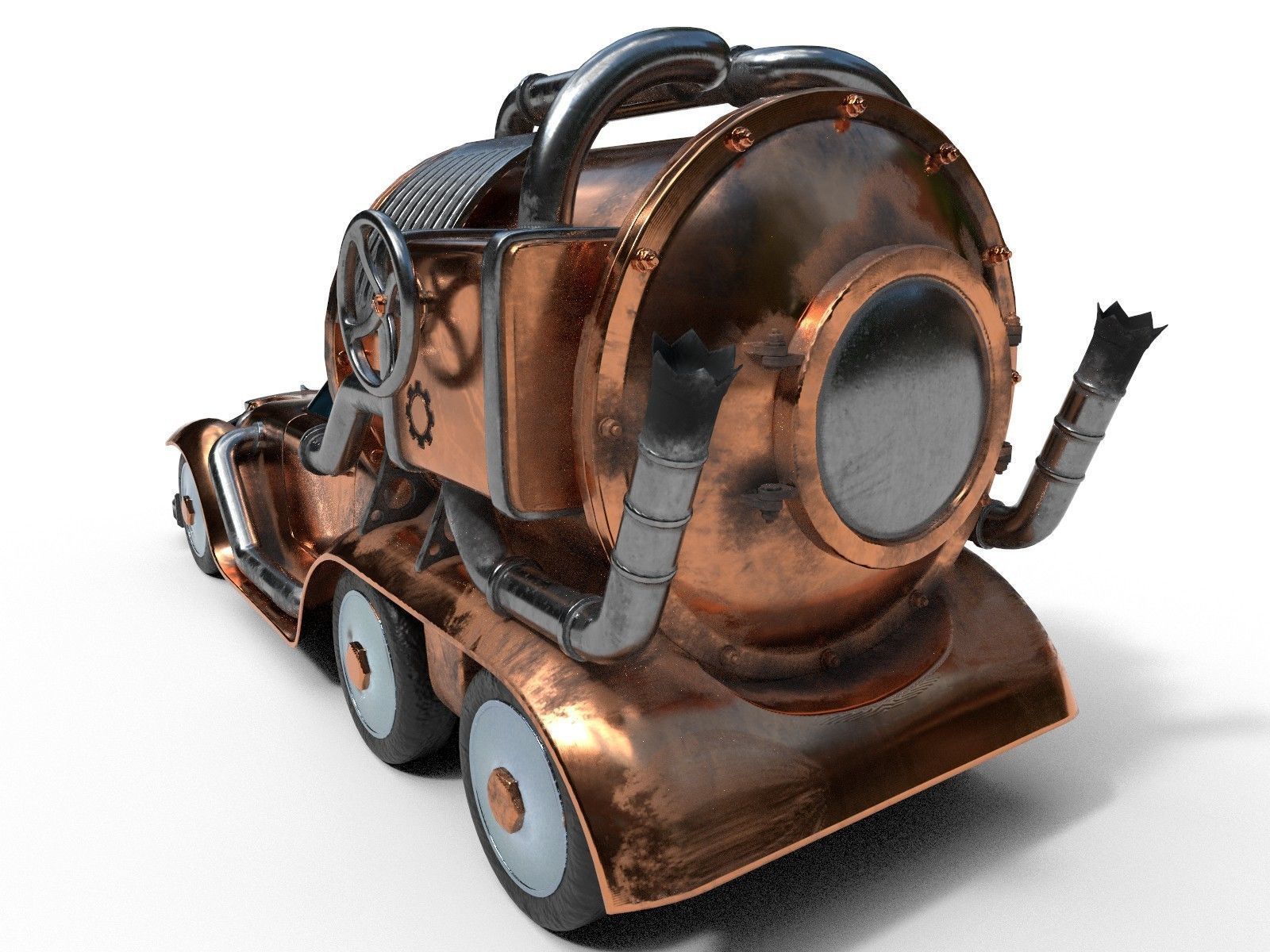 Car steampunk PBR low poly Low-poly 3D model_4