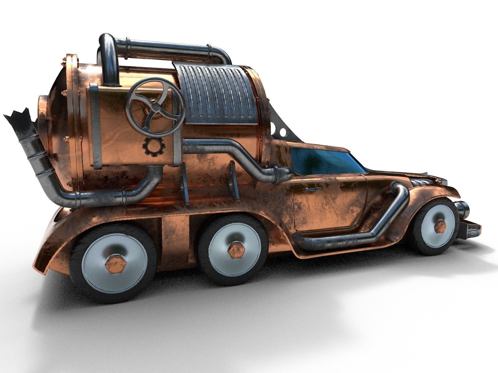 Car steampunk PBR low poly Low-poly 3D model_3