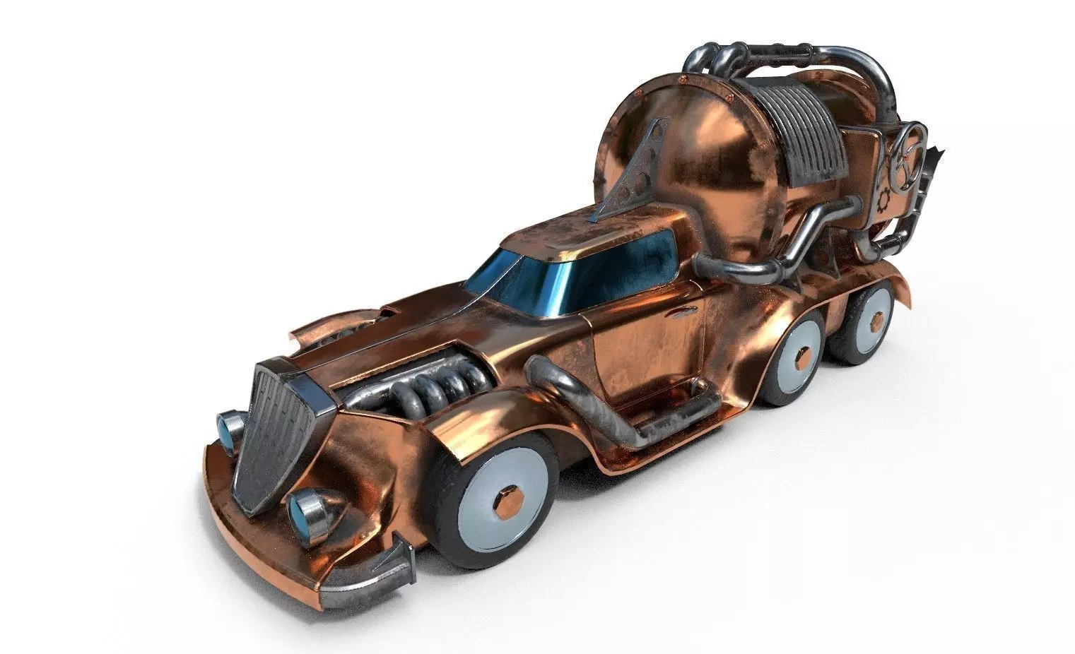Car steampunk PBR low poly Low-poly 3D model_0