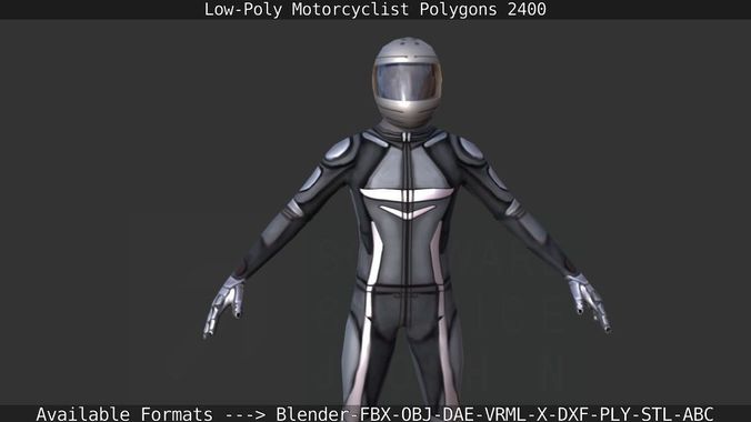 Lowpoly Motorcyclist man in motorcycle suit Low-poly 3D model