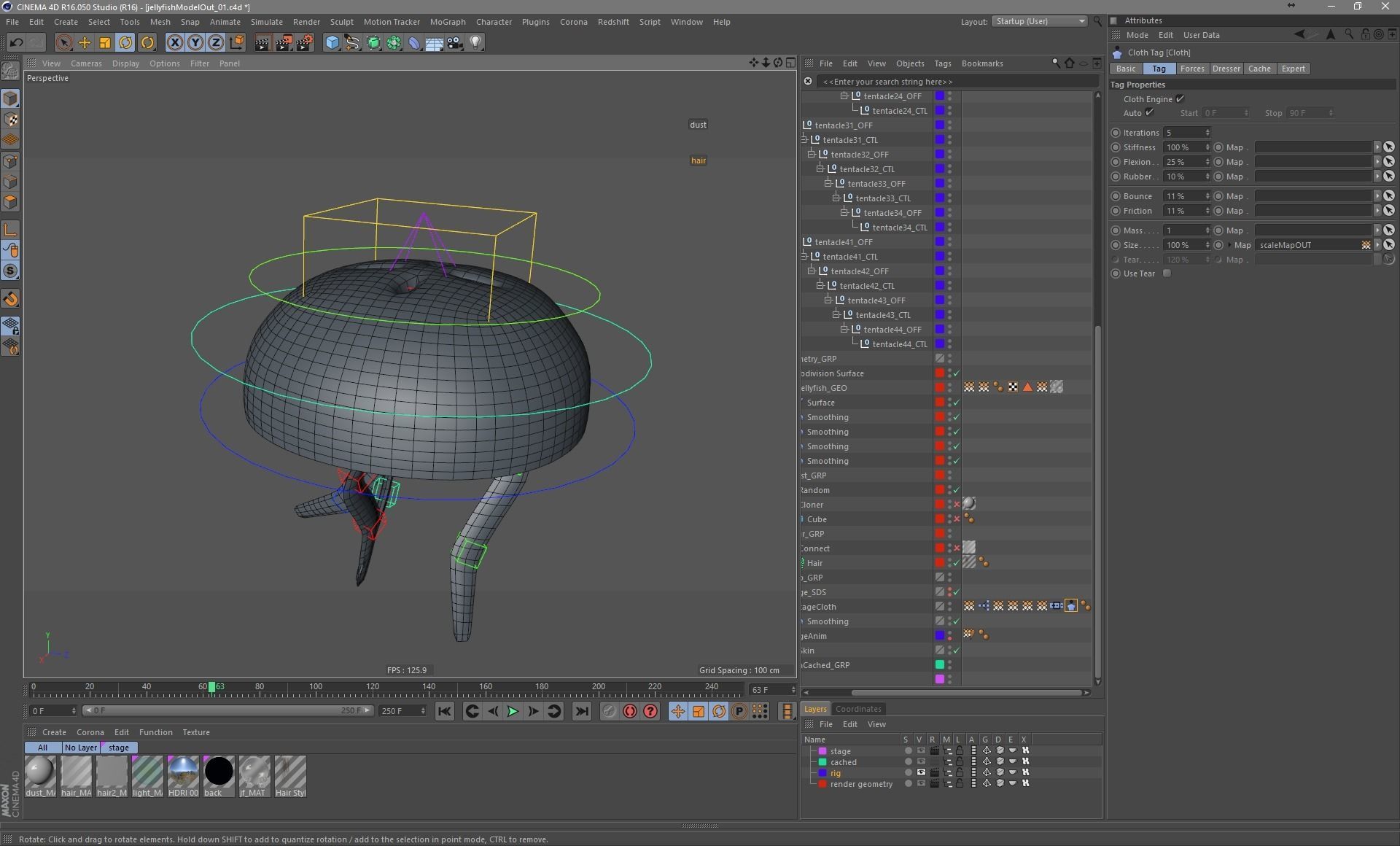 Jellyfish rigged and animated for Cinema 4d Low-poly 3D model_15