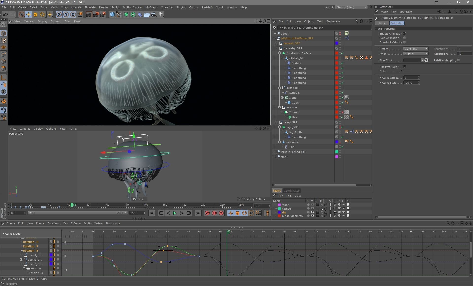 Jellyfish rigged and animated for Cinema 4d Low-poly 3D model_17