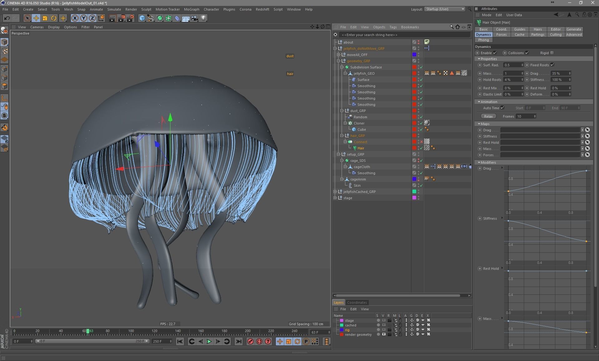 Jellyfish rigged and animated for Cinema 4d Low-poly 3D model_16