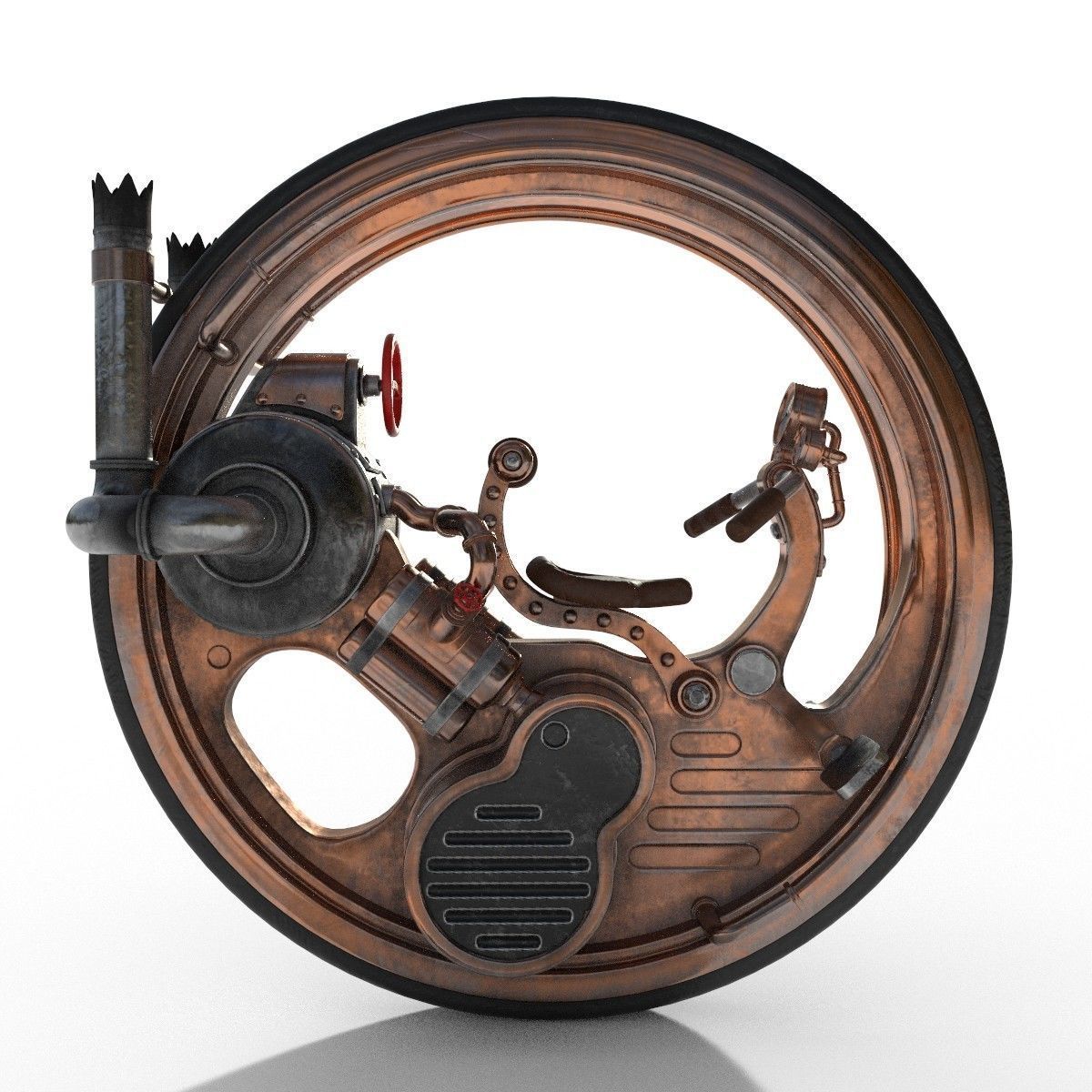 Steampunk monowheel PBR low poly Low-poly 3D model_2