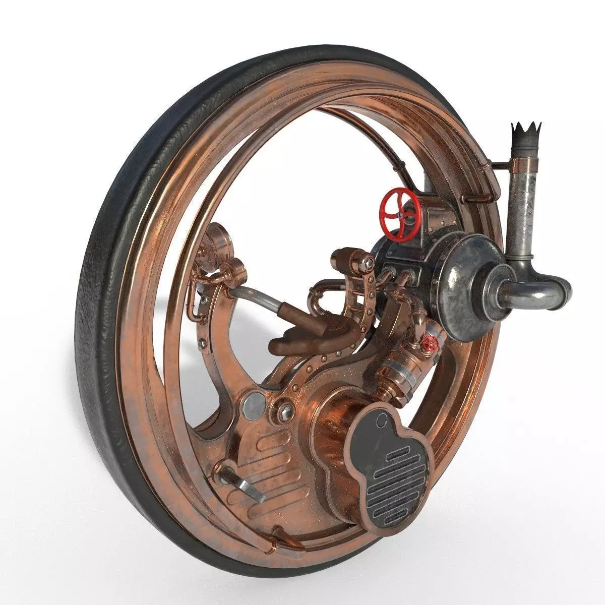 Steampunk monowheel PBR low poly Low-poly 3D model_0